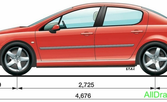 Peugeot 407 (2004) (Пежо 407 (2004)) - чертежи (рисунки) автомобиля